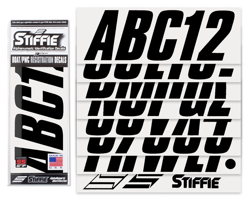 Stiffie ملصقات تسجيل قارب و PWC STIFFIE Shift سوداء 3" â€¢ أرقام حروف ملصقات - Image 2